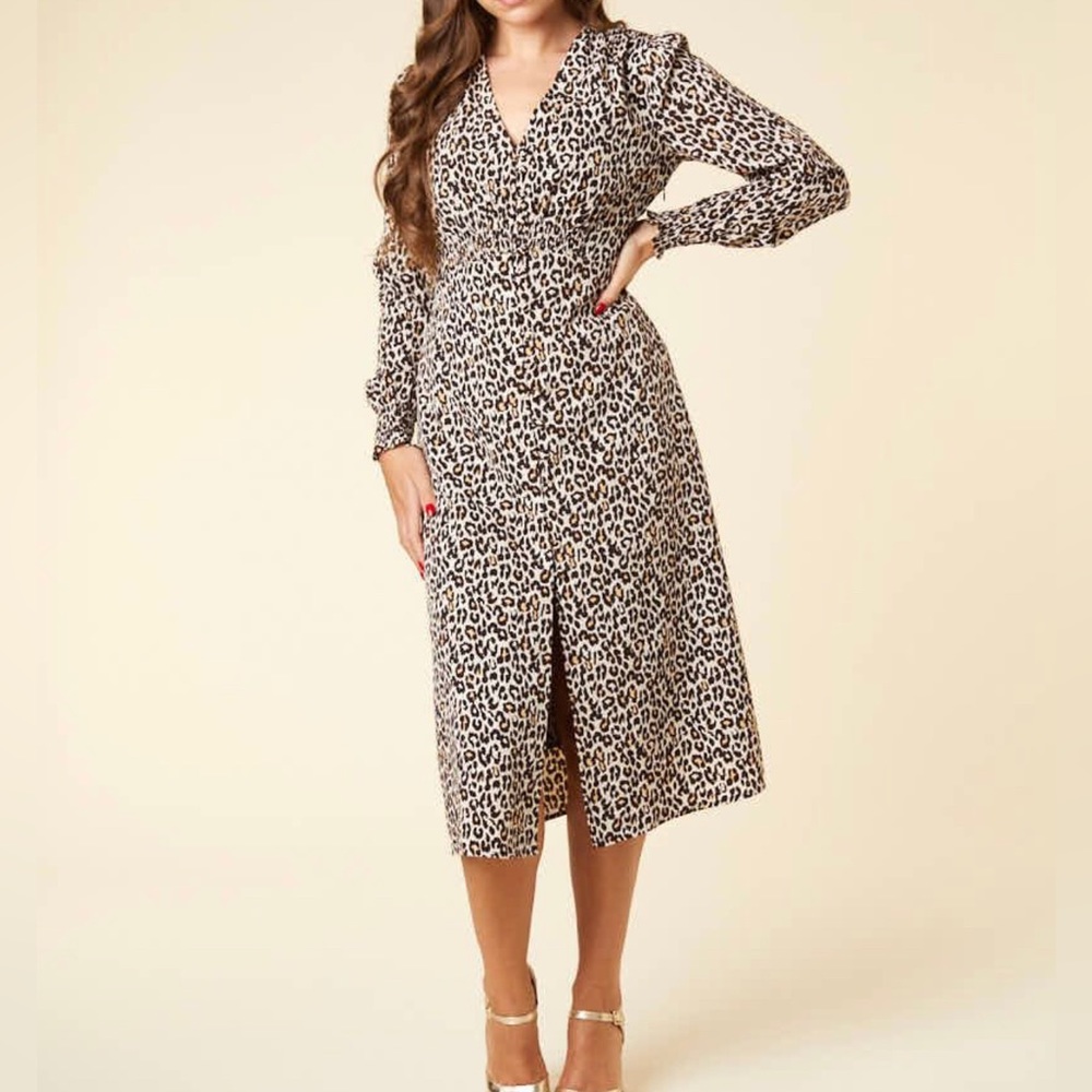 Joanie “Simpson” Leopard Print Button-Through Midi Dress- US Size 8
